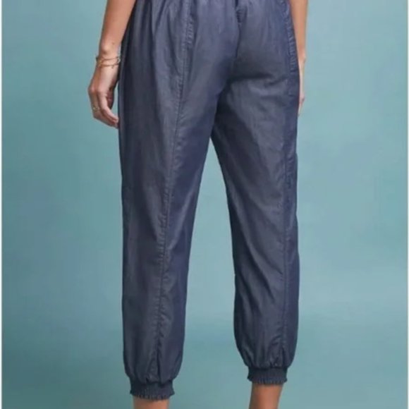 Anthropologie Globetrotters Chambray joggers smocked waist blue lightweight S - Picture 4 of 14